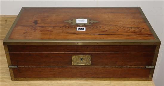 A Regency brass bound rosewood writing slope, with Thompsons Patent lock
